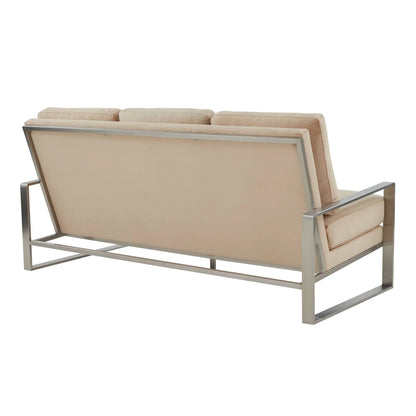 Jefferson 3-Seater Velvet/Leather Full Size Sofa in Stainless Steel - Elax Furniture