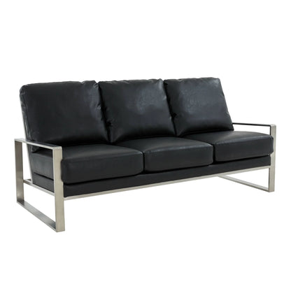 Jefferson 3-Seater Velvet/Leather Full Size Sofa in Stainless Steel - Elax Furniture