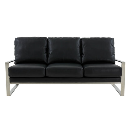 Jefferson 3-Seater Velvet/Leather Full Size Sofa in Stainless Steel - Elax Furniture