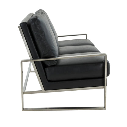 Jefferson 3-Seater Velvet/Leather Full Size Sofa in Stainless Steel - Elax Furniture