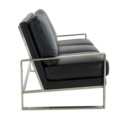 Jefferson 3-Seater Velvet/Leather Full Size Sofa in Stainless Steel - Elax Furniture