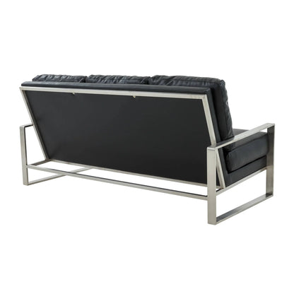 Jefferson 3-Seater Velvet/Leather Full Size Sofa in Stainless Steel - Elax Furniture