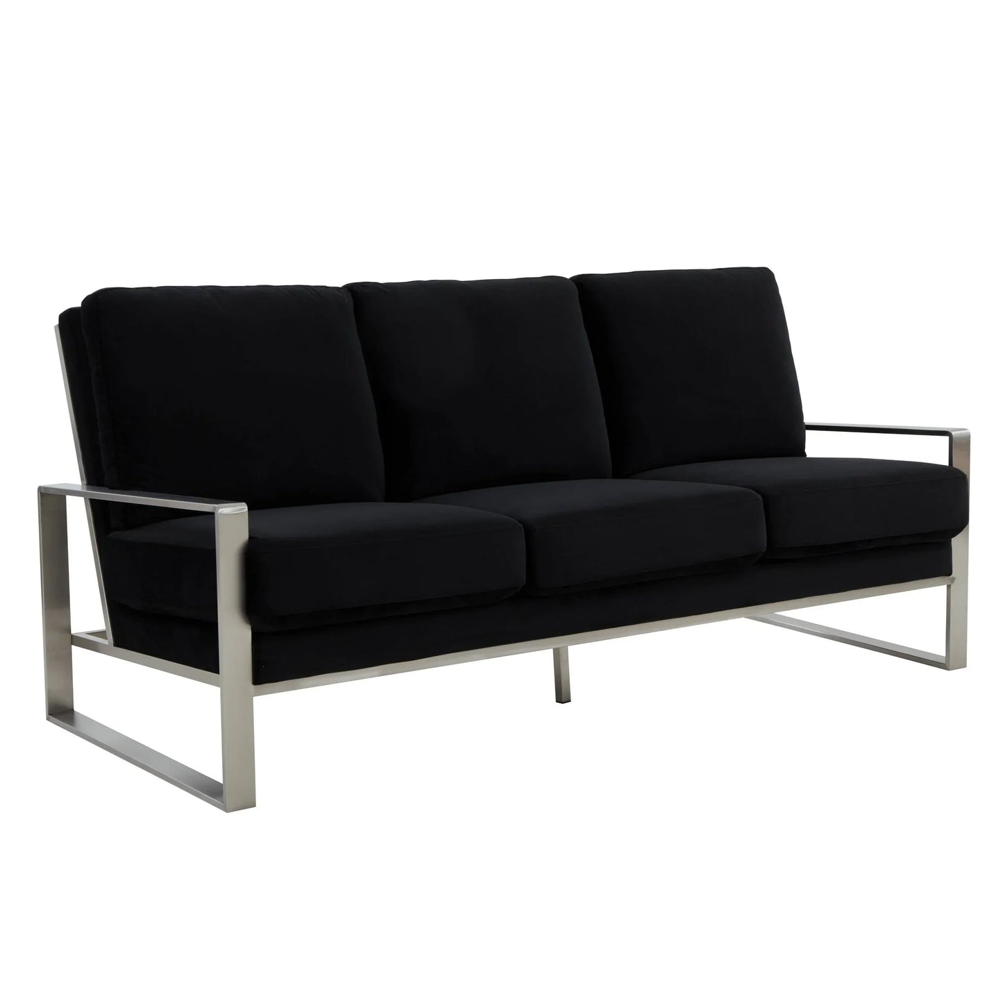 Jefferson 3-Seater Velvet/Leather Full Size Sofa in Stainless Steel - Elax Furniture