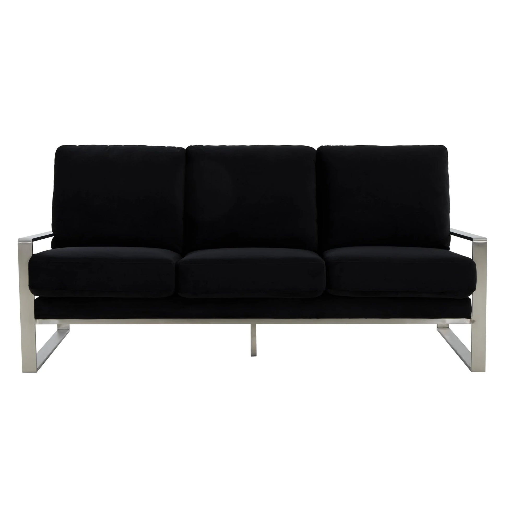 Jefferson 3-Seater Velvet/Leather Full Size Sofa in Stainless Steel - Elax Furniture
