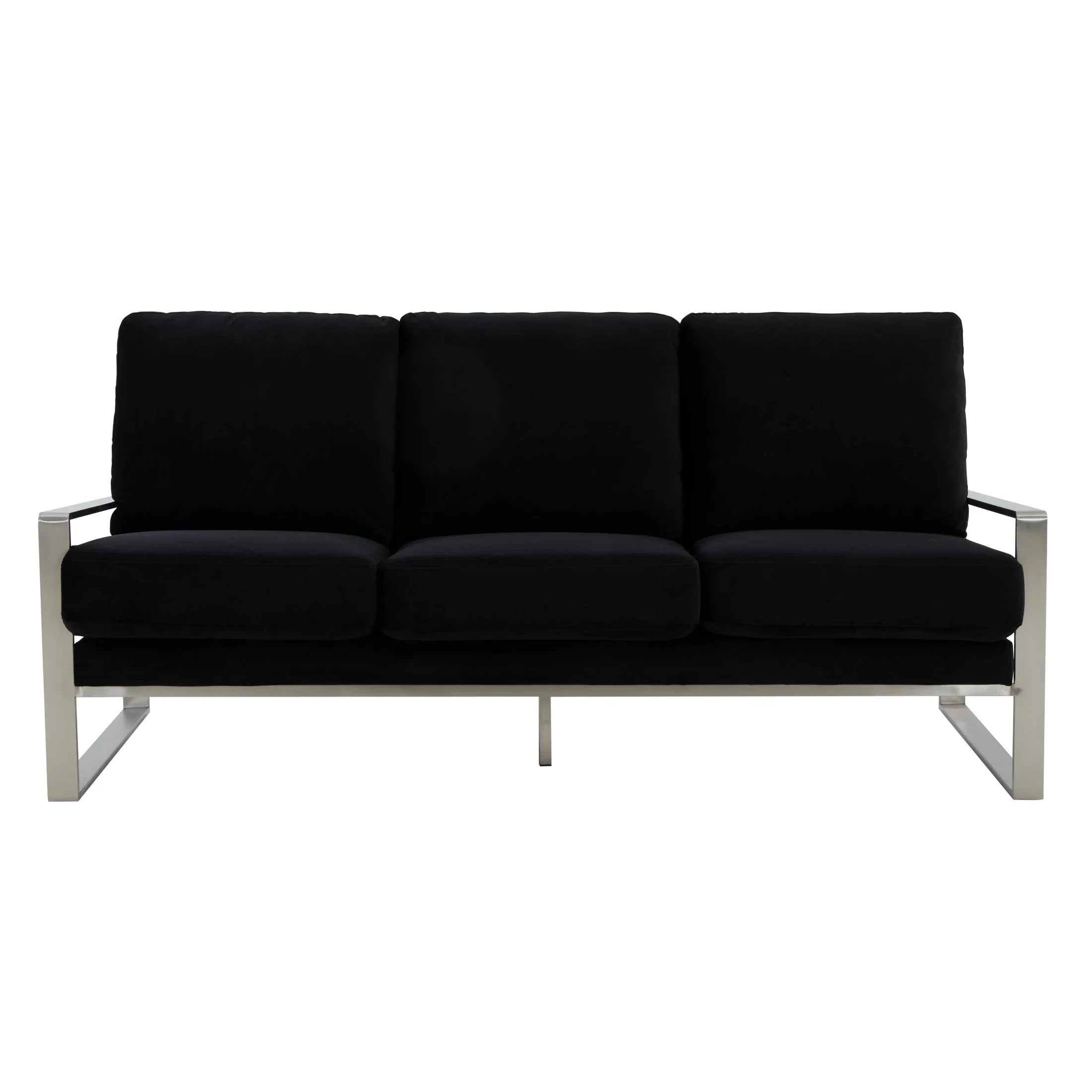 Jefferson 3-Seater Velvet/Leather Full Size Sofa in Stainless Steel - Elax Furniture
