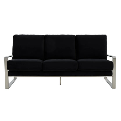 Jefferson 3-Seater Velvet/Leather Full Size Sofa in Stainless Steel - Elax Furniture