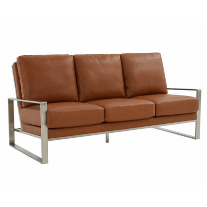 Jefferson 3-Seater Velvet/Leather Full Size Sofa in Stainless Steel - Elax Furniture