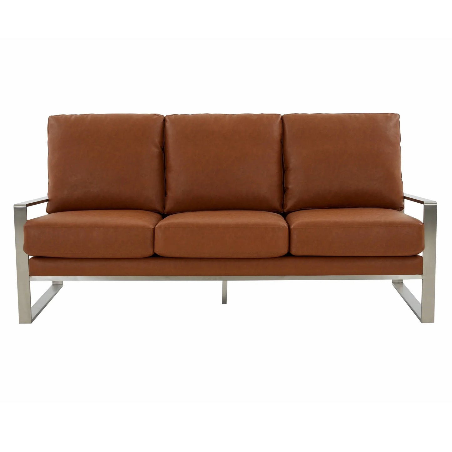 Jefferson 3-Seater Velvet/Leather Full Size Sofa in Stainless Steel - Elax Furniture