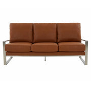 Jefferson 3-Seater Velvet/Leather Full Size Sofa in Stainless Steel - Elax Furniture