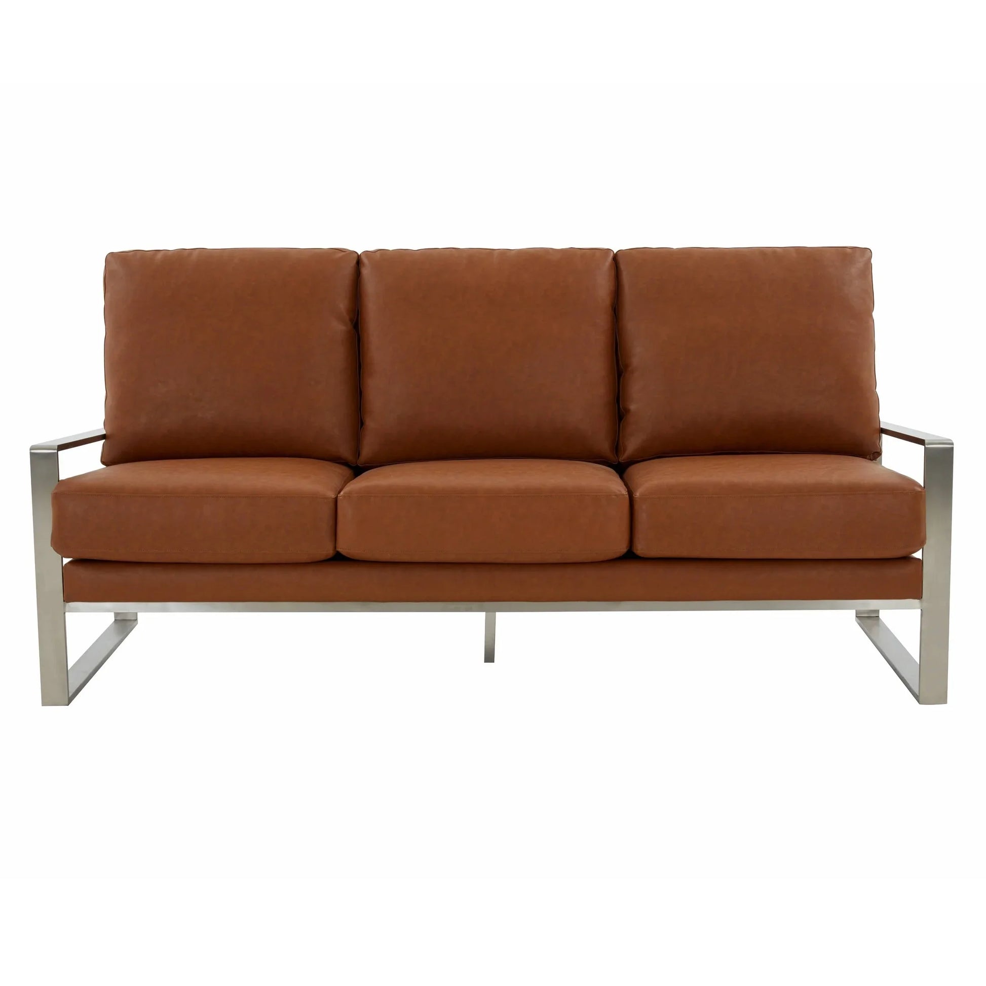 Jefferson 3-Seater Velvet/Leather Full Size Sofa in Stainless Steel - Elax Furniture