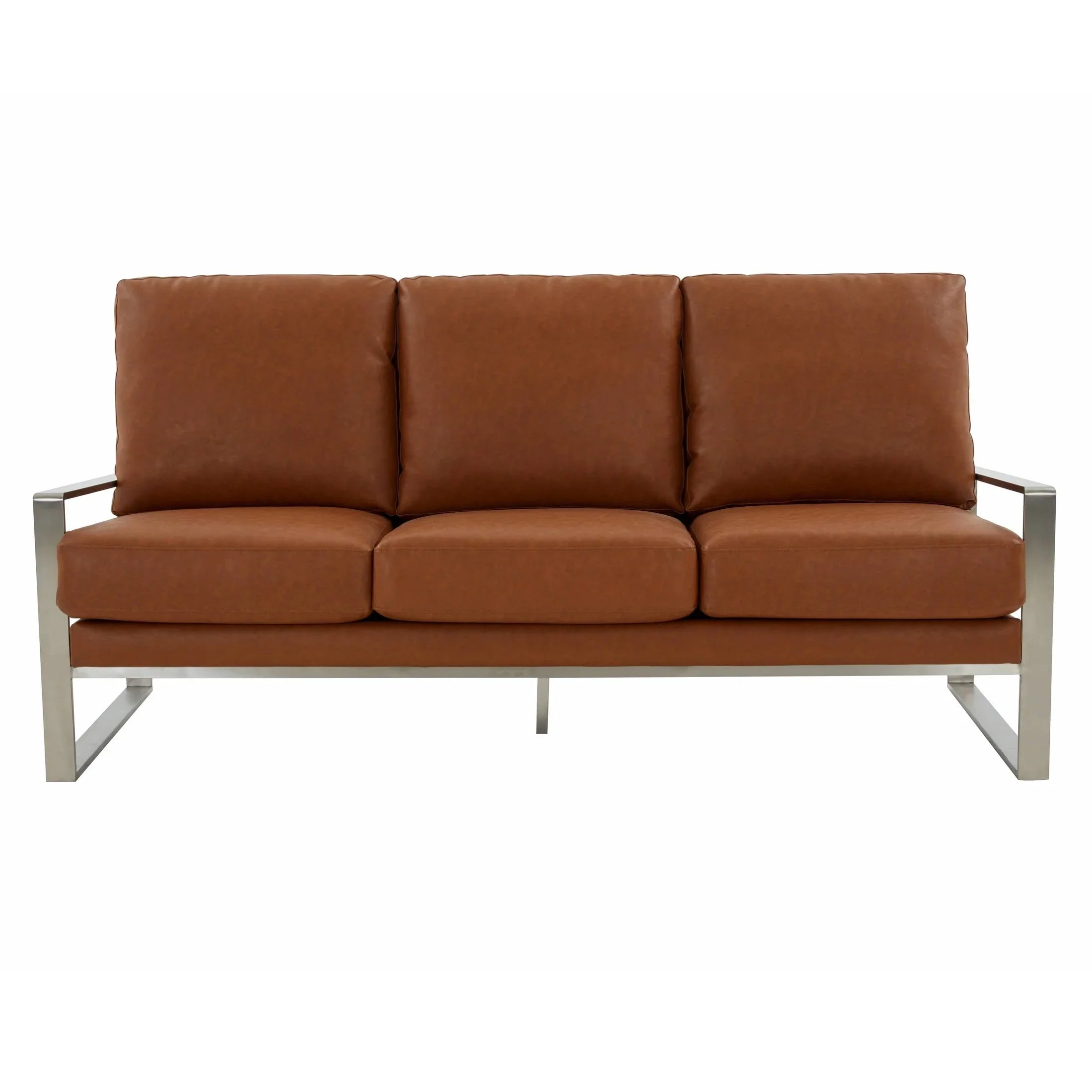 Jefferson 3-Seater Velvet/Leather Full Size Sofa in Stainless Steel - Elax Furniture