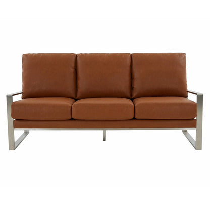 Jefferson 3-Seater Velvet/Leather Full Size Sofa in Stainless Steel - Elax Furniture
