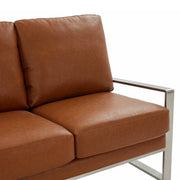 Jefferson 3-Seater Velvet/Leather Full Size Sofa in Stainless Steel - Elax Furniture
