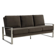 Jefferson 3-Seater Velvet/Leather Full Size Sofa in Stainless Steel - Elax Furniture