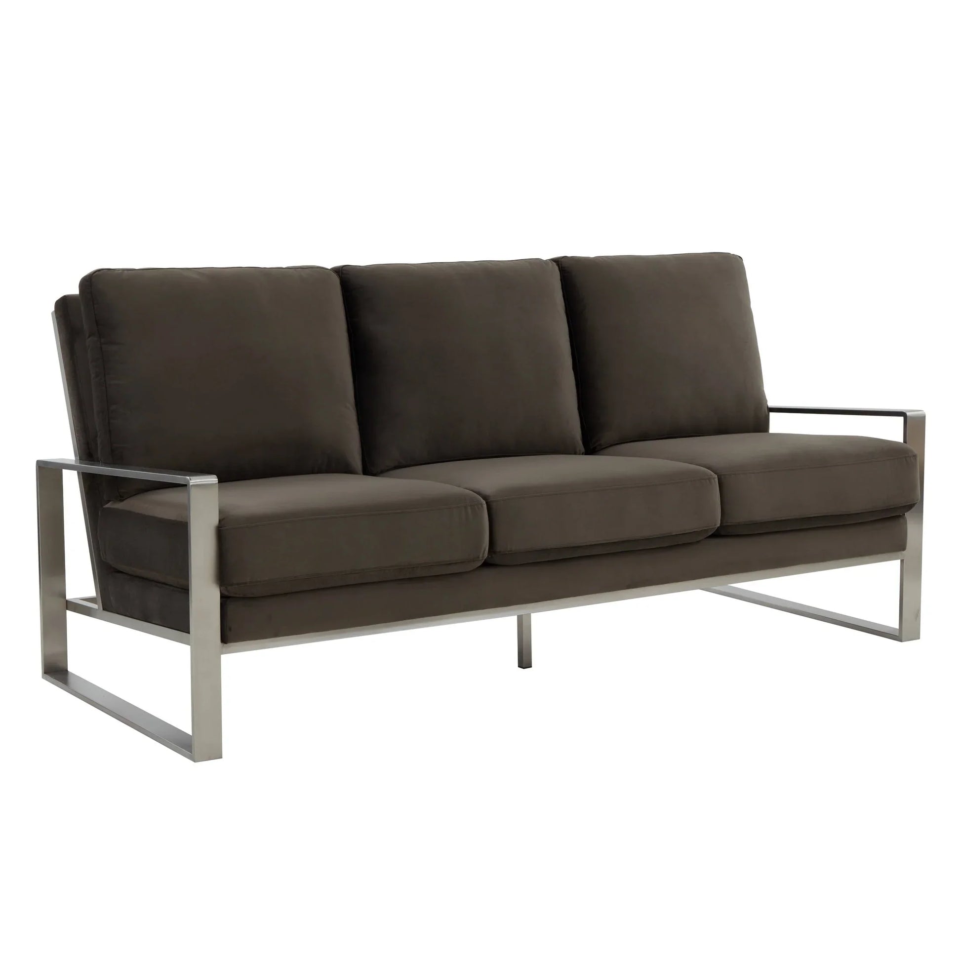 Jefferson 3-Seater Velvet/Leather Full Size Sofa in Stainless Steel - Elax Furniture
