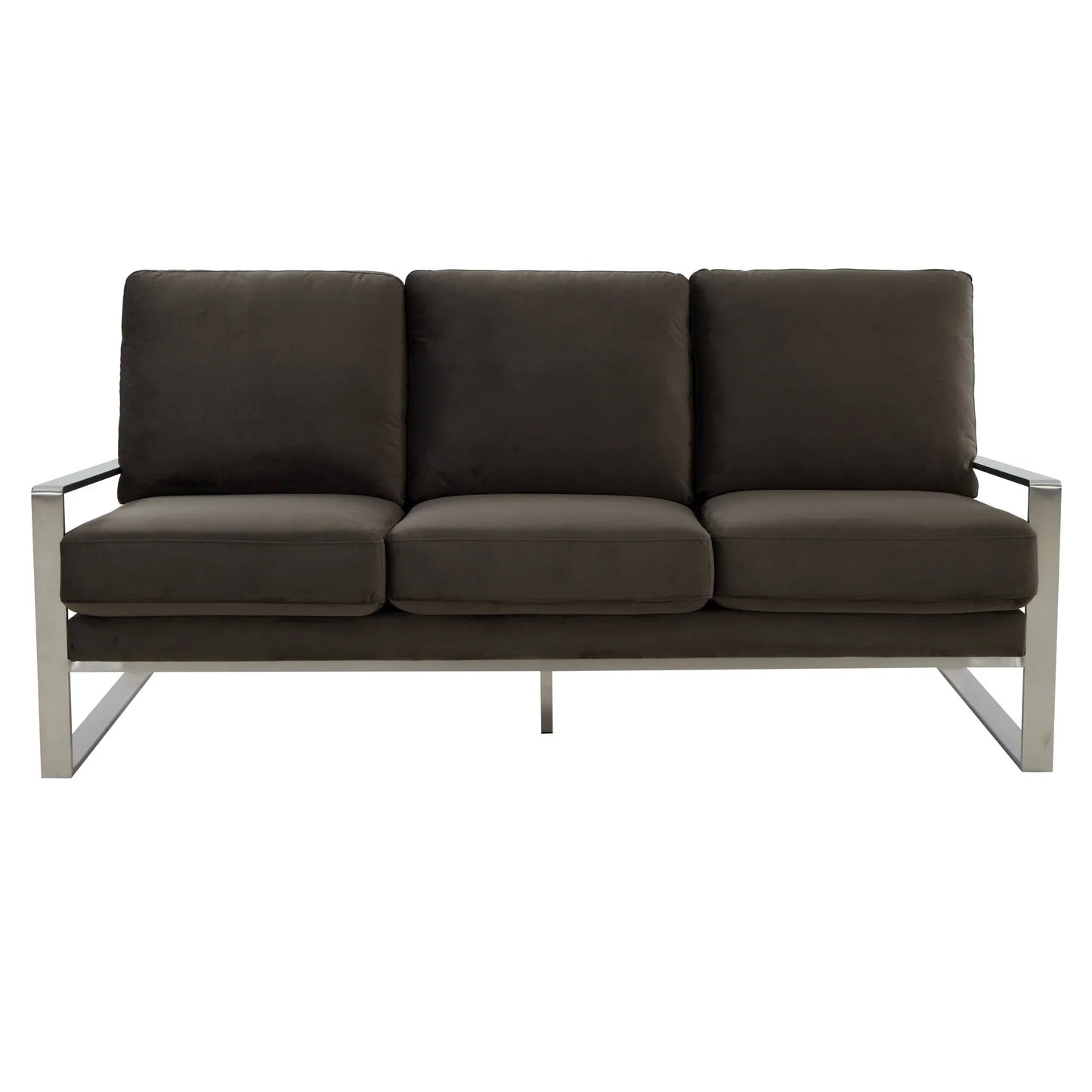Jefferson 3-Seater Velvet/Leather Full Size Sofa in Stainless Steel - Elax Furniture