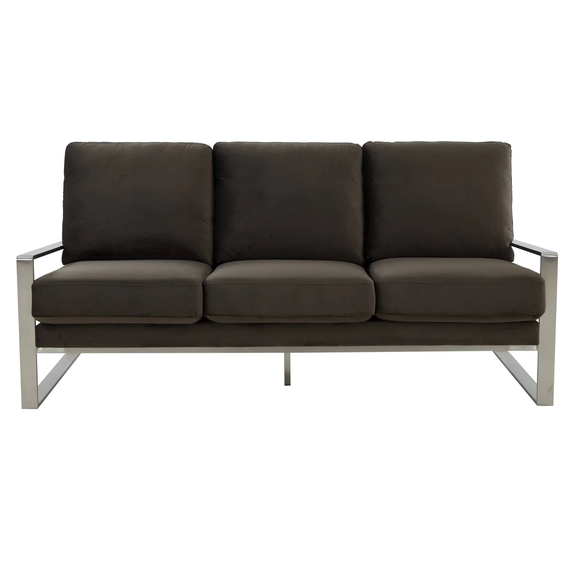 Jefferson 3-Seater Velvet/Leather Full Size Sofa in Stainless Steel - Elax Furniture