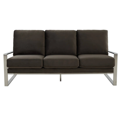 Jefferson 3-Seater Velvet/Leather Full Size Sofa in Stainless Steel - Elax Furniture