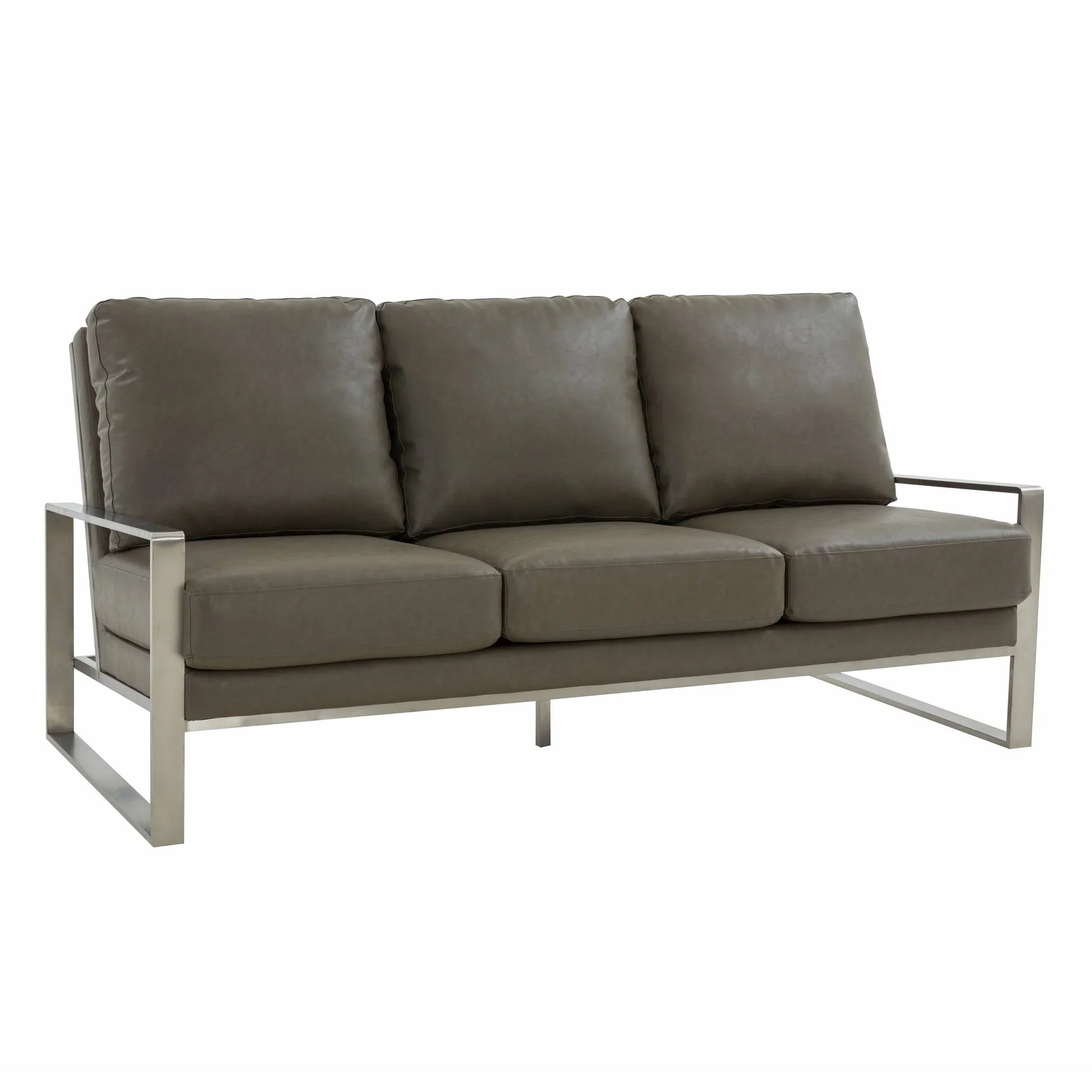 Jefferson 3-Seater Velvet/Leather Full Size Sofa in Stainless Steel - Elax Furniture