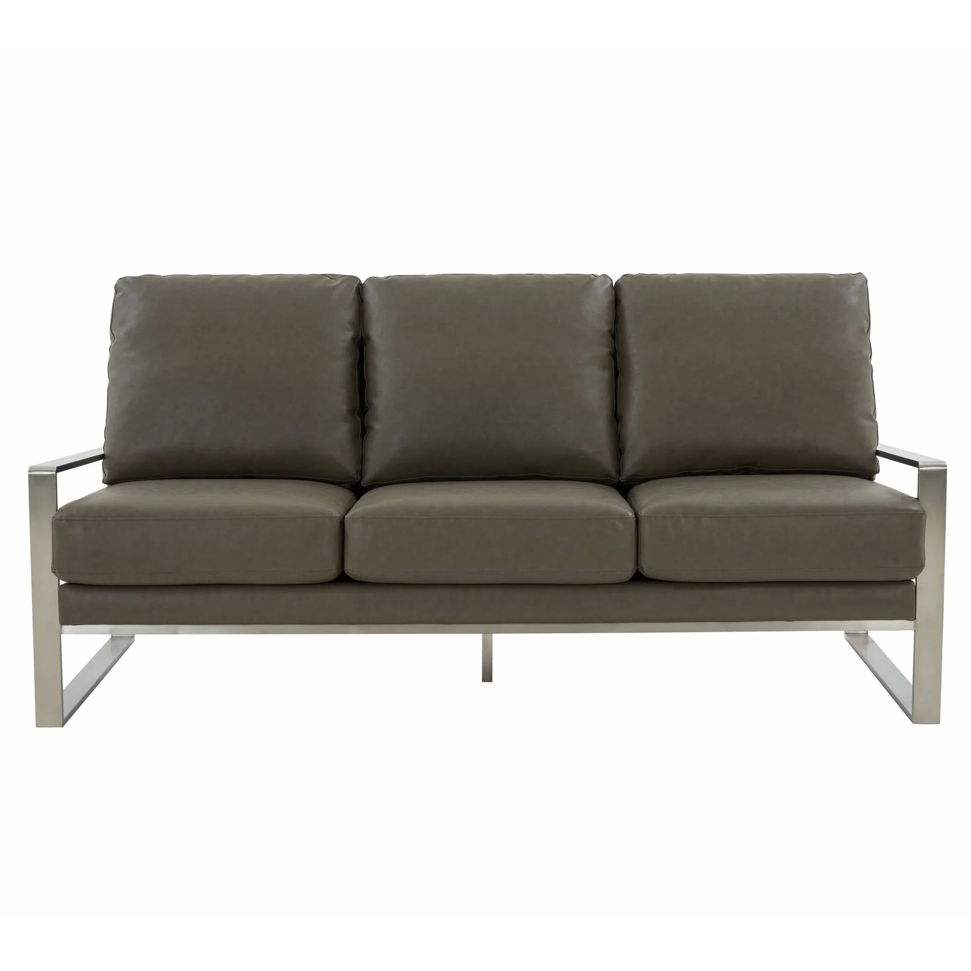 Jefferson 3-Seater Velvet/Leather Full Size Sofa in Stainless Steel - Elax Furniture