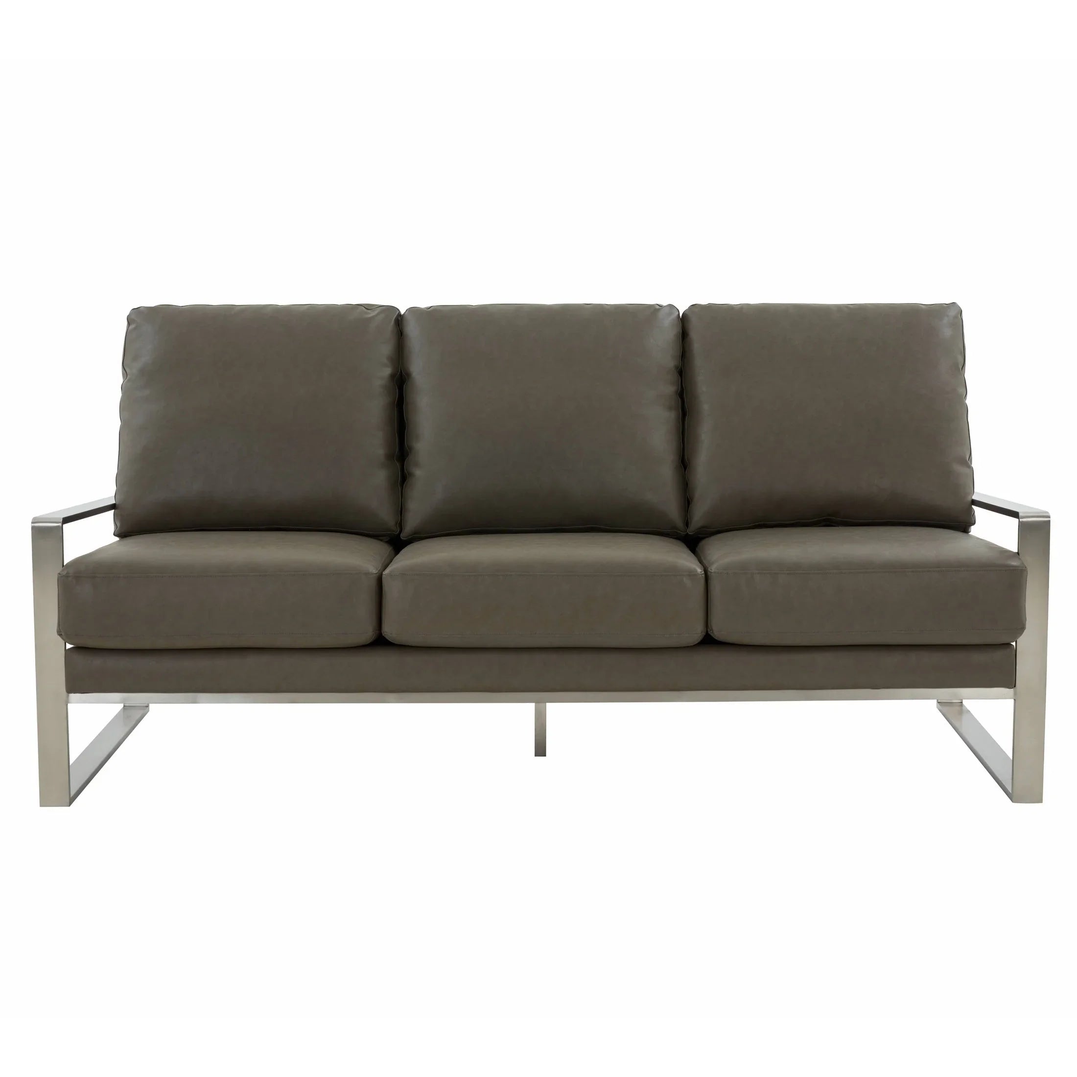 Jefferson 3-Seater Velvet/Leather Full Size Sofa in Stainless Steel - Elax Furniture
