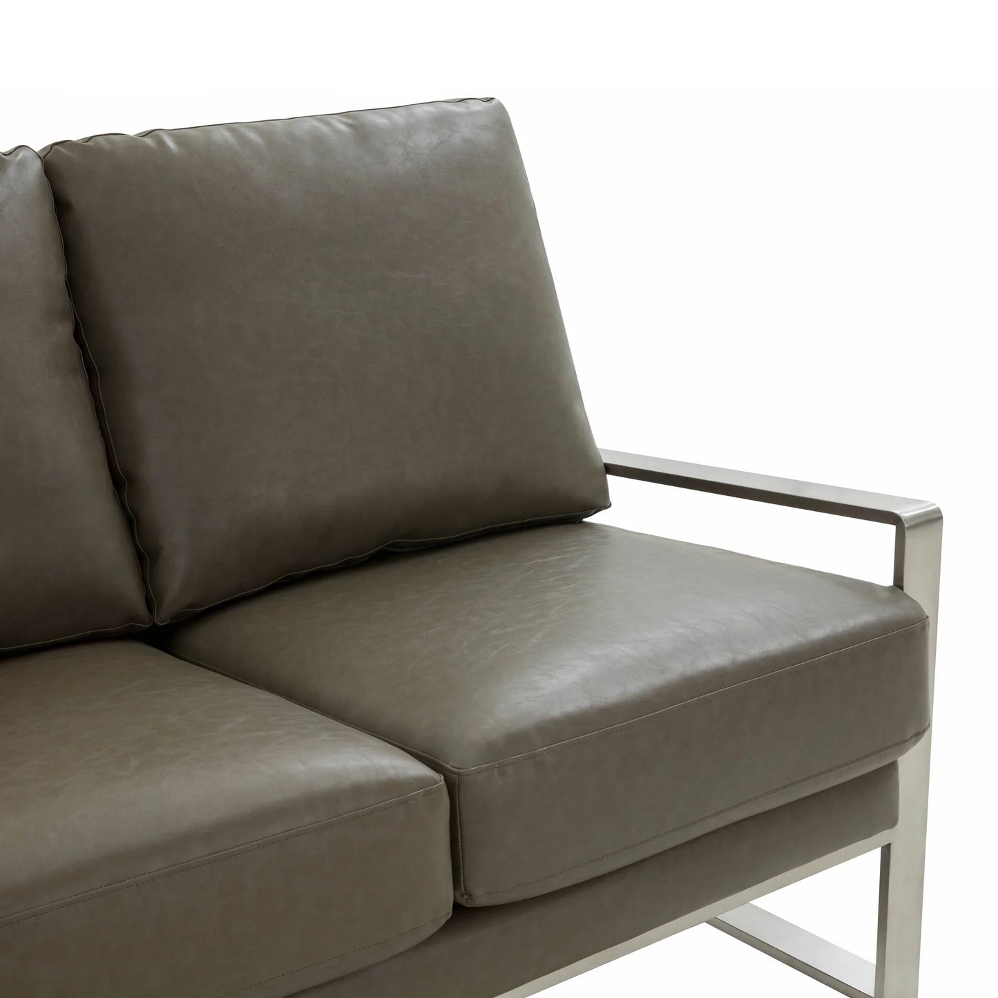 Jefferson 3-Seater Velvet/Leather Full Size Sofa in Stainless Steel - Elax Furniture