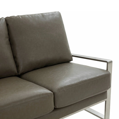 Jefferson 3-Seater Velvet/Leather Full Size Sofa in Stainless Steel - Elax Furniture