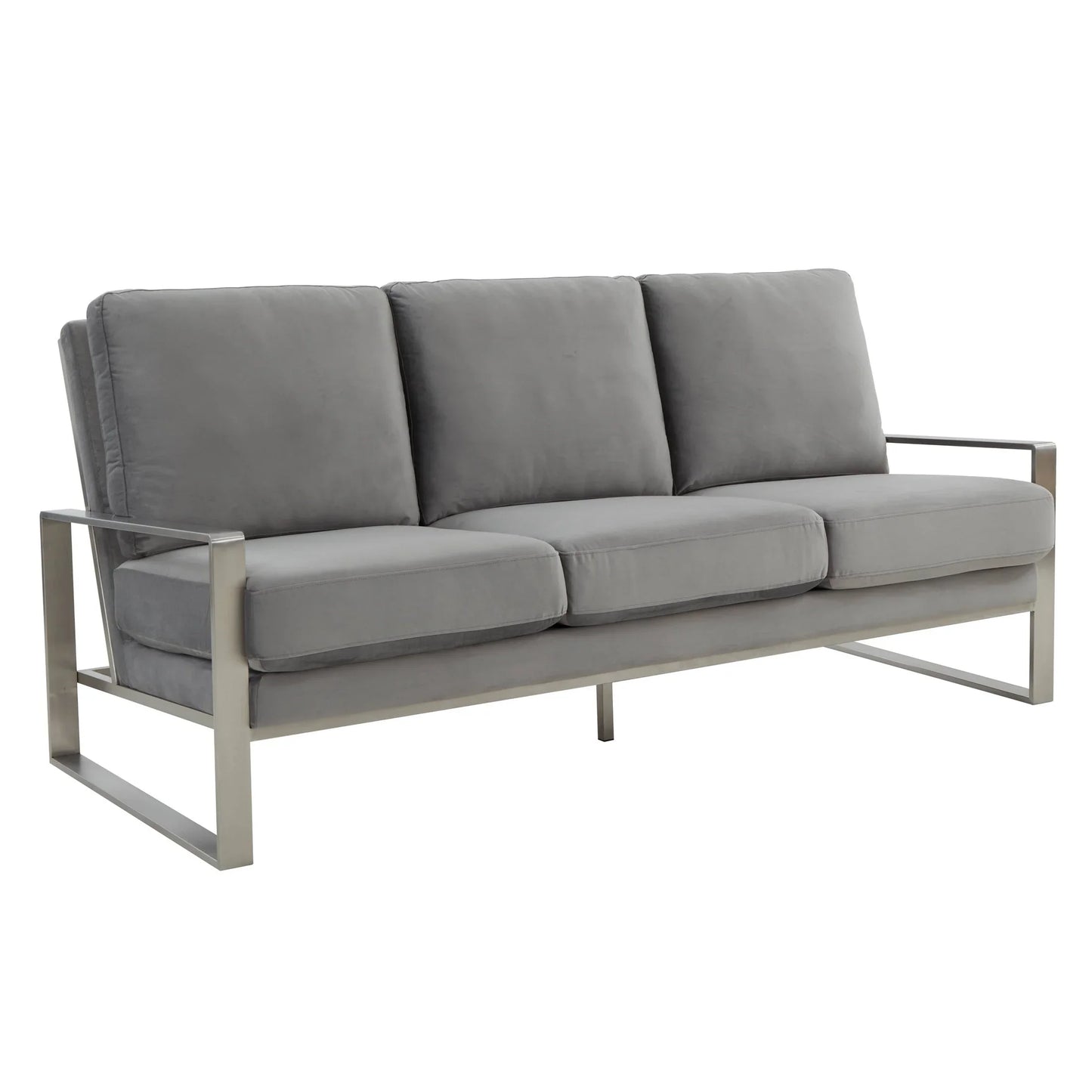 Jefferson 3-Seater Velvet/Leather Full Size Sofa in Stainless Steel - Elax Furniture