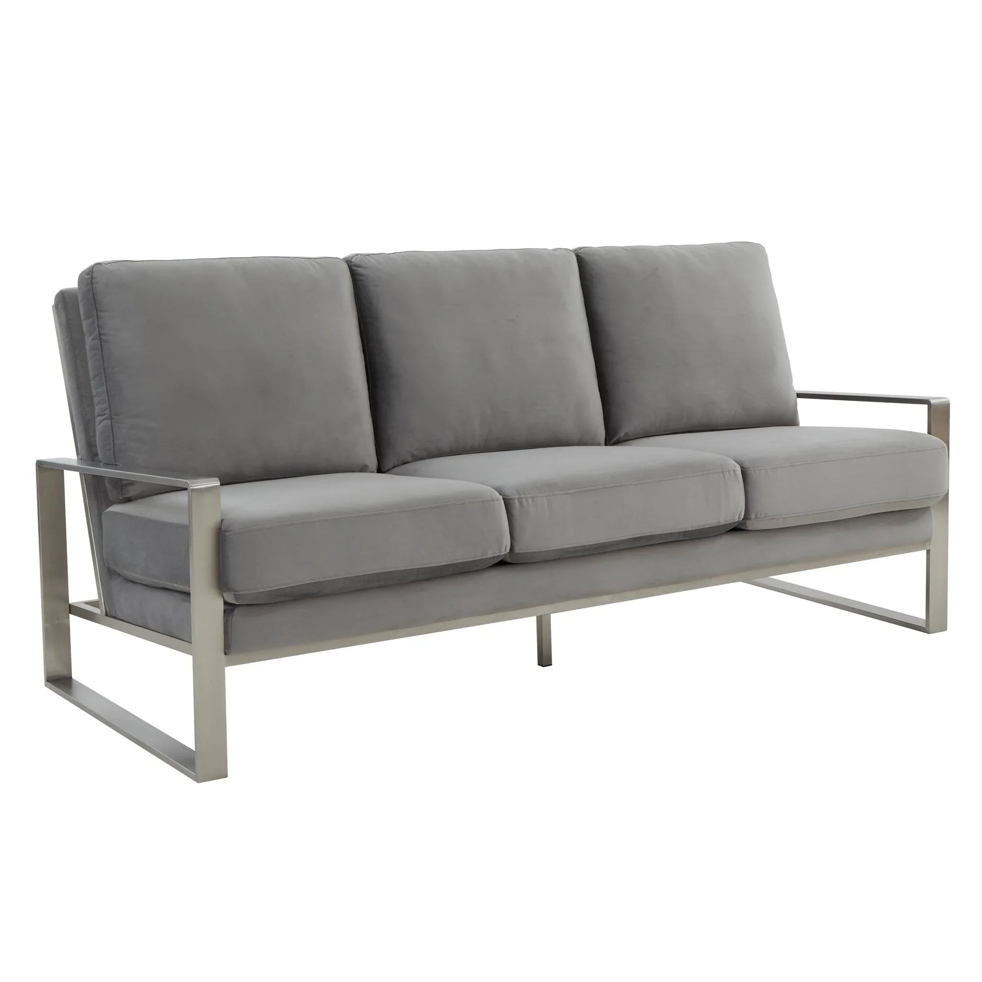Jefferson 3-Seater Velvet/Leather Full Size Sofa in Stainless Steel - Elax Furniture
