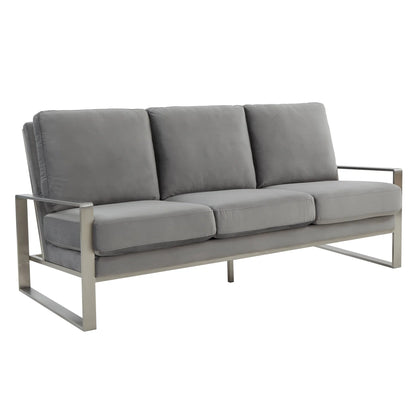 Jefferson 3-Seater Velvet/Leather Full Size Sofa in Stainless Steel - Elax Furniture
