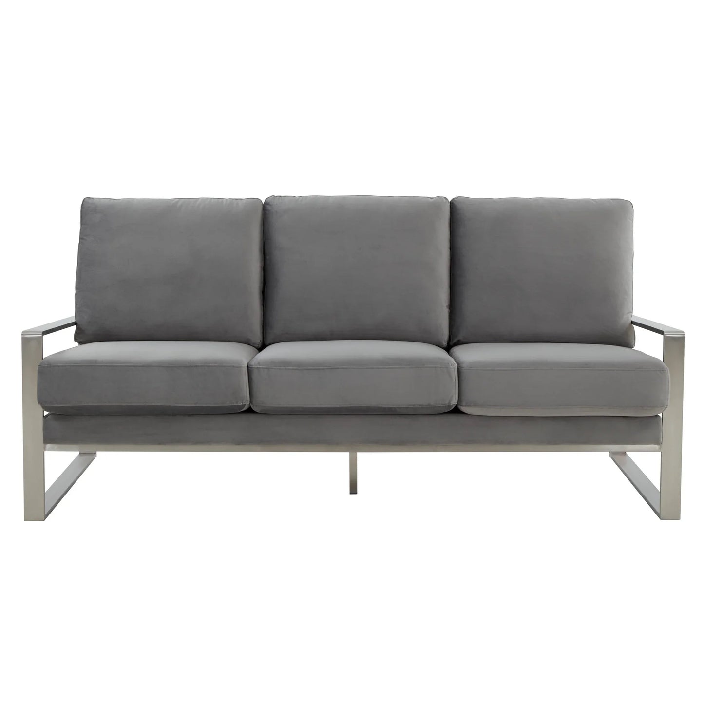 Jefferson 3-Seater Velvet/Leather Full Size Sofa in Stainless Steel - Elax Furniture
