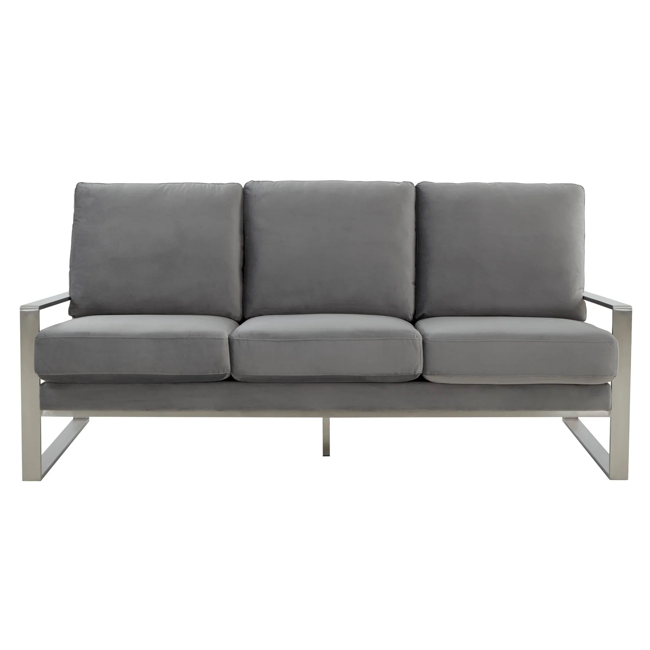 Jefferson 3-Seater Velvet/Leather Full Size Sofa in Stainless Steel - Elax Furniture