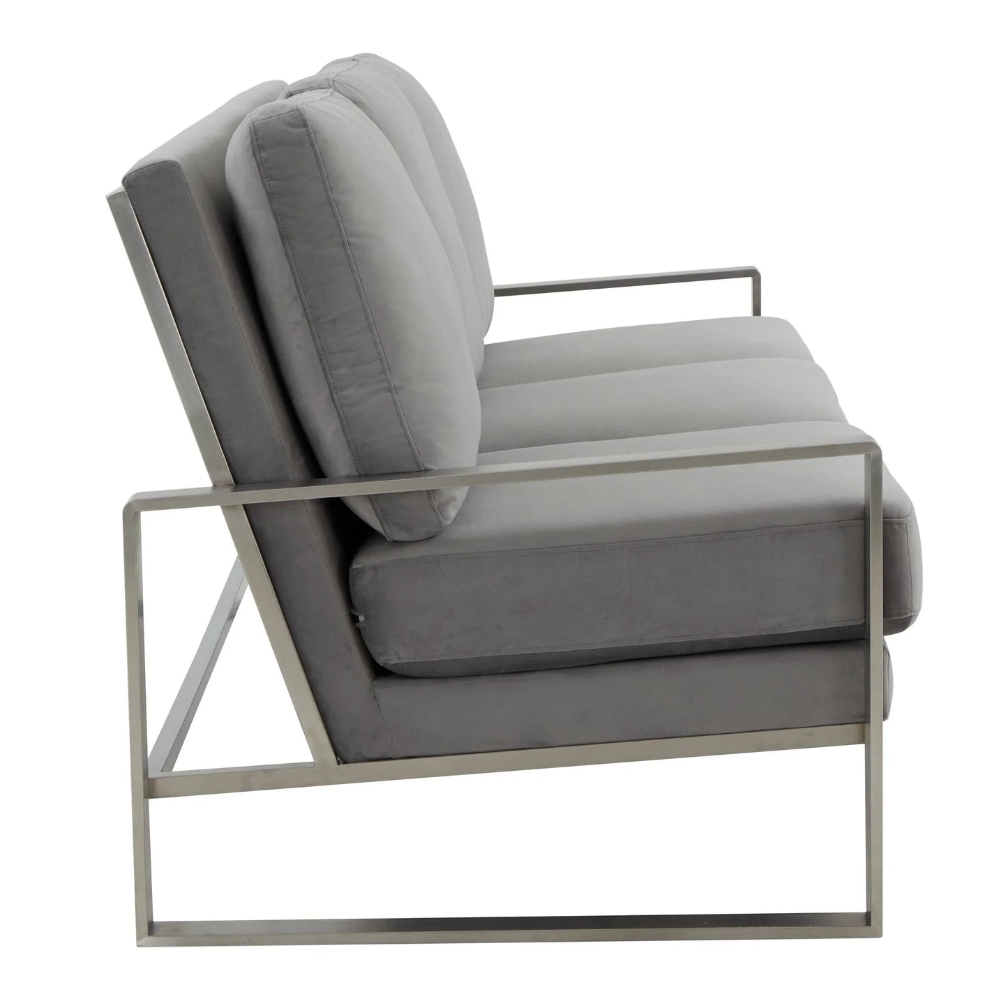 Jefferson 3-Seater Velvet/Leather Full Size Sofa in Stainless Steel - Elax Furniture