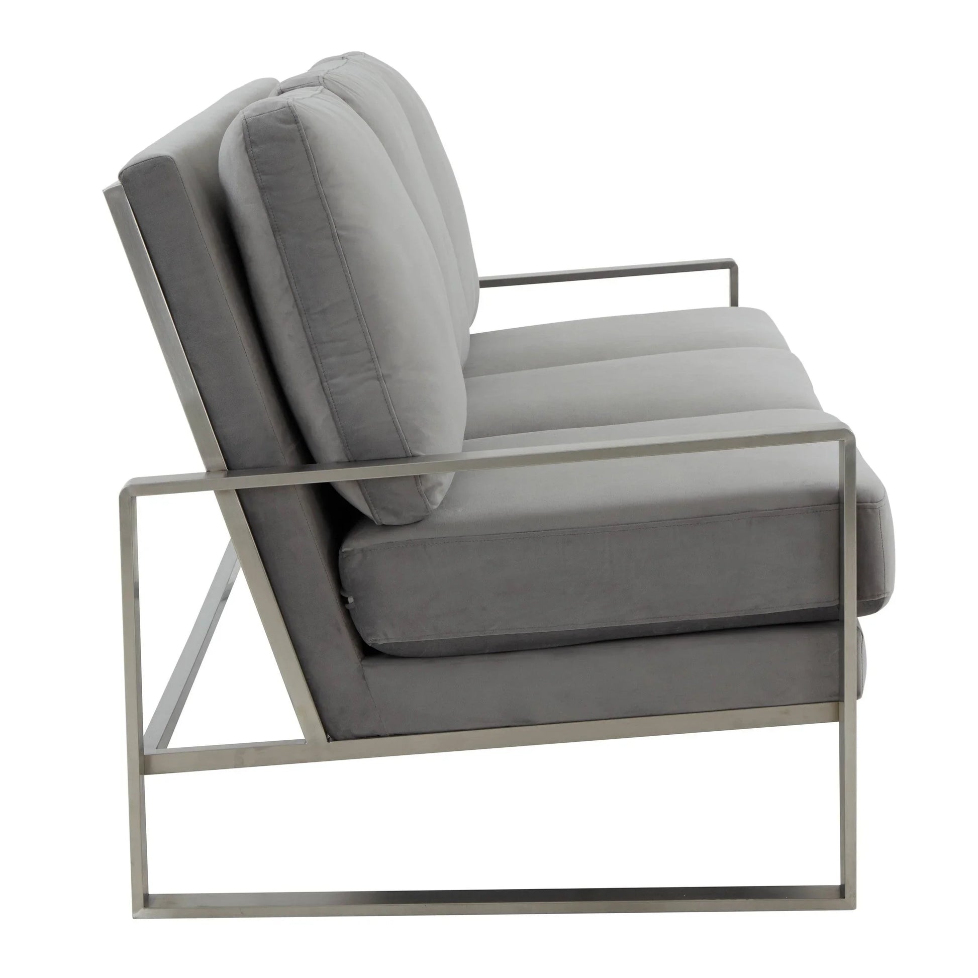 Jefferson 3-Seater Velvet/Leather Full Size Sofa in Stainless Steel - Elax Furniture