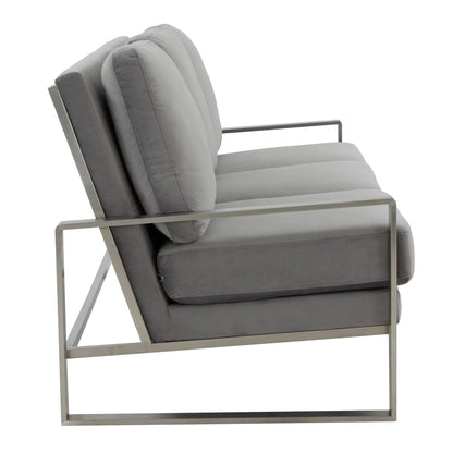 Jefferson 3-Seater Velvet/Leather Full Size Sofa in Stainless Steel - Elax Furniture