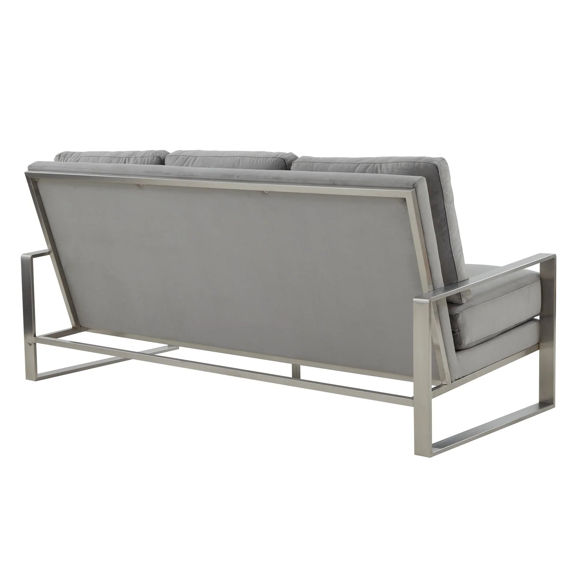 Jefferson 3-Seater Velvet/Leather Full Size Sofa in Stainless Steel - Elax Furniture