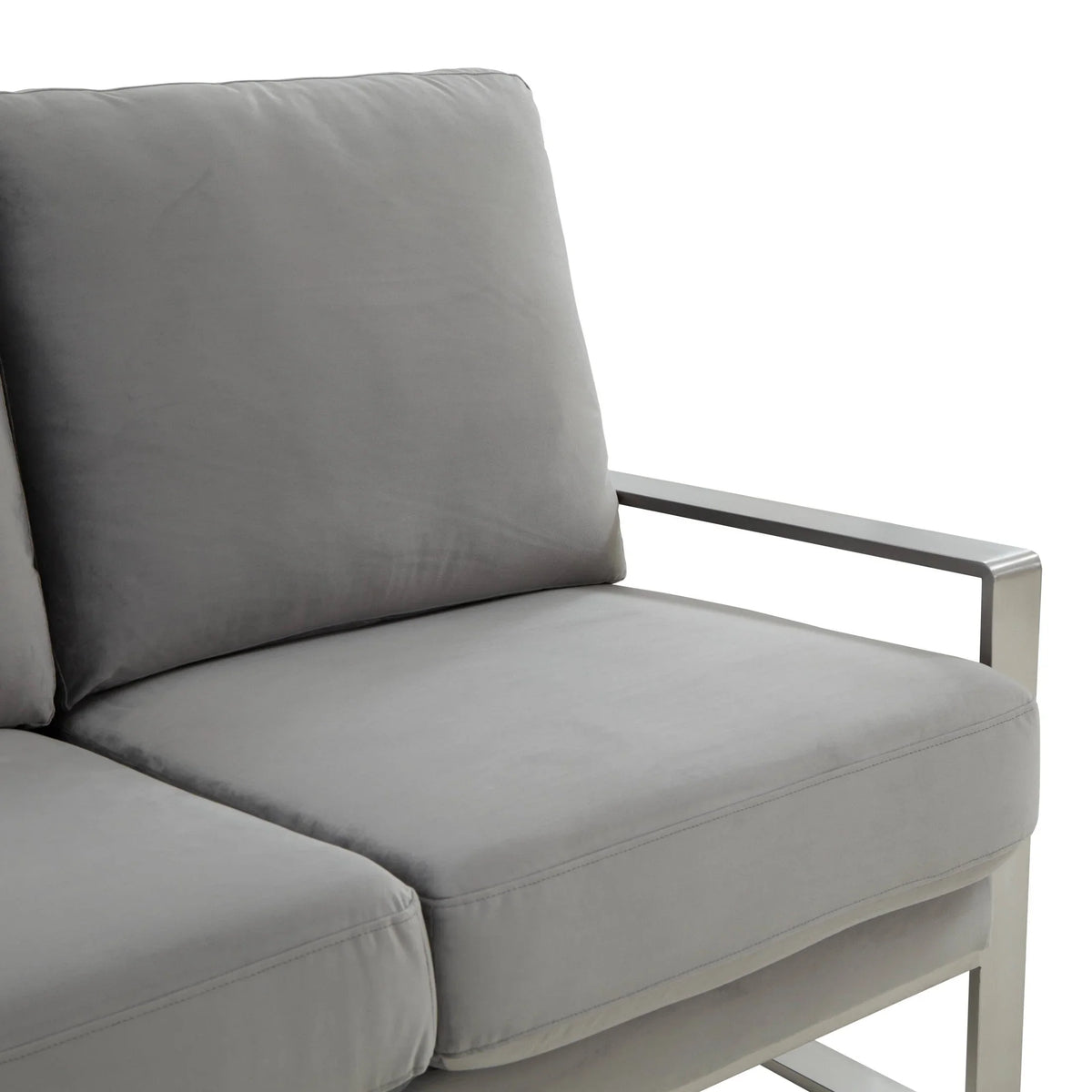 Jefferson 3-Seater Velvet/Leather Full Size Sofa in Stainless Steel - Elax Furniture