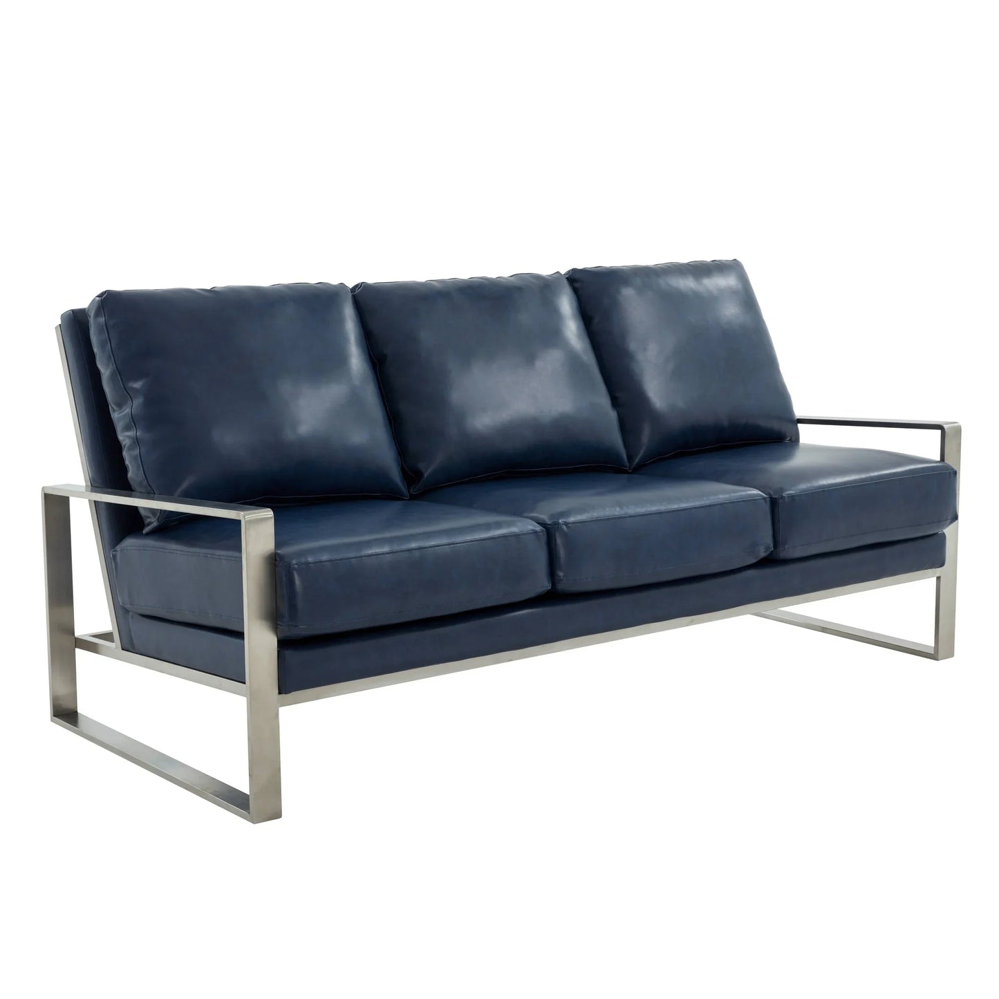 Jefferson 3-Seater Velvet/Leather Full Size Sofa in Stainless Steel - Elax Furniture