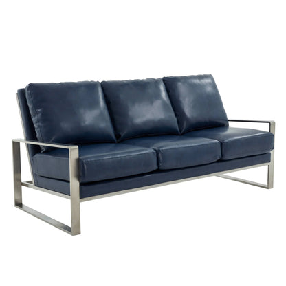 Jefferson 3-Seater Velvet/Leather Full Size Sofa in Stainless Steel - Elax Furniture