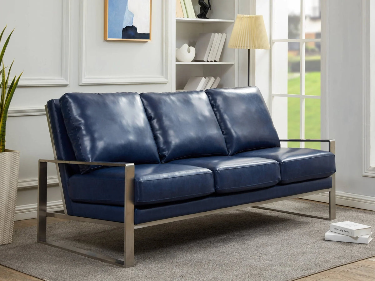 Jefferson 3-Seater Velvet/Leather Full Size Sofa in Stainless Steel - Elax Furniture