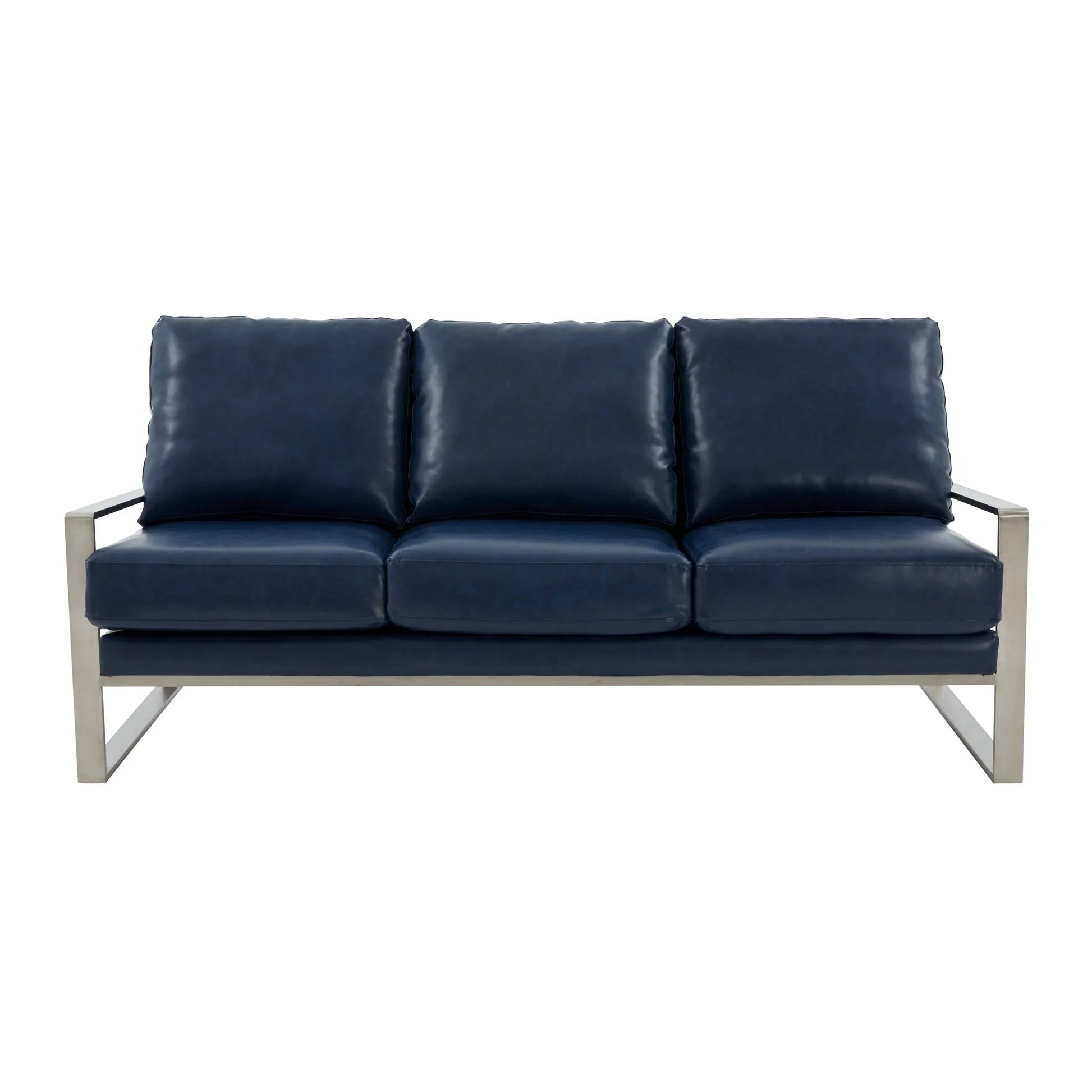Jefferson 3-Seater Velvet/Leather Full Size Sofa in Stainless Steel - Elax Furniture