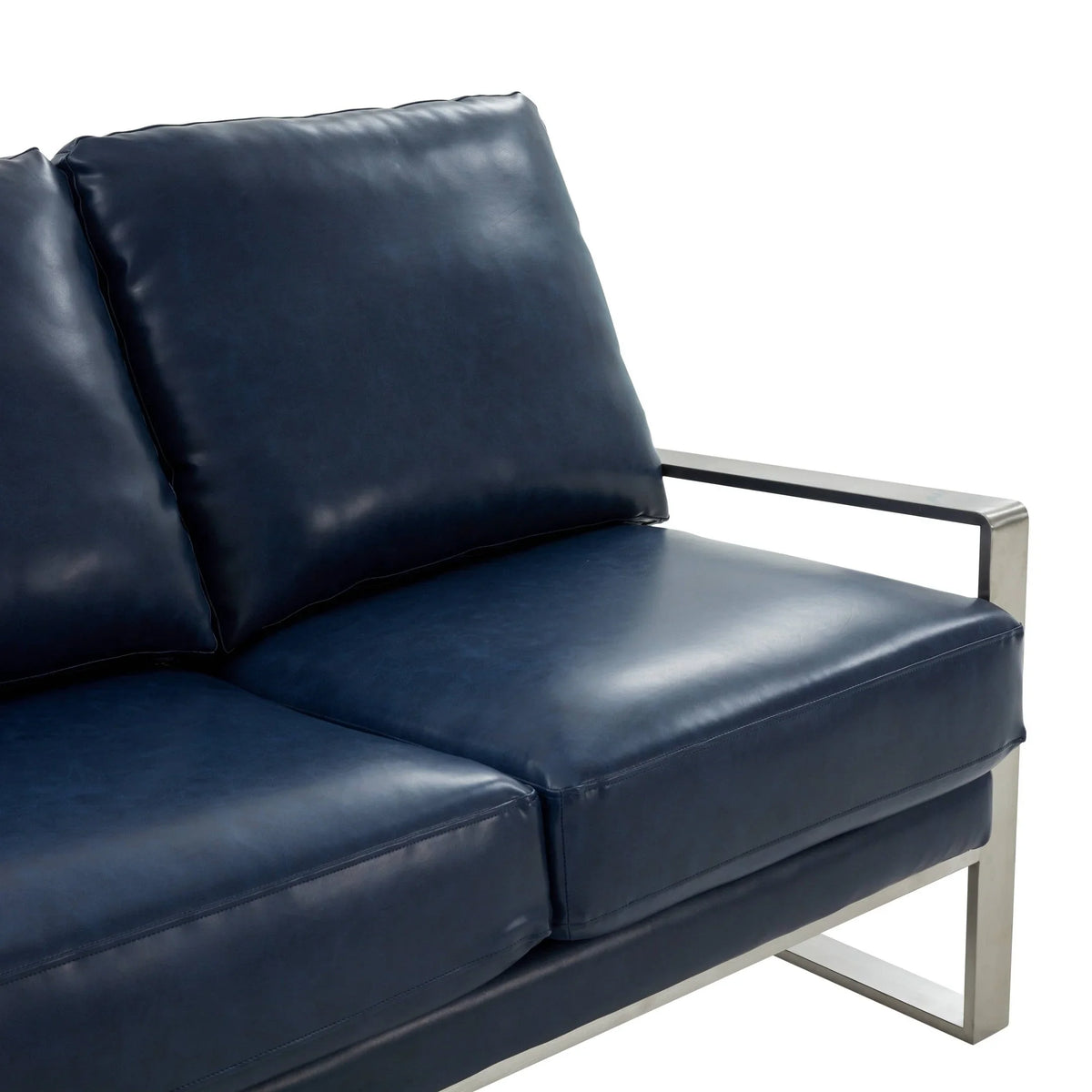 Jefferson 3-Seater Velvet/Leather Full Size Sofa in Stainless Steel - Elax Furniture