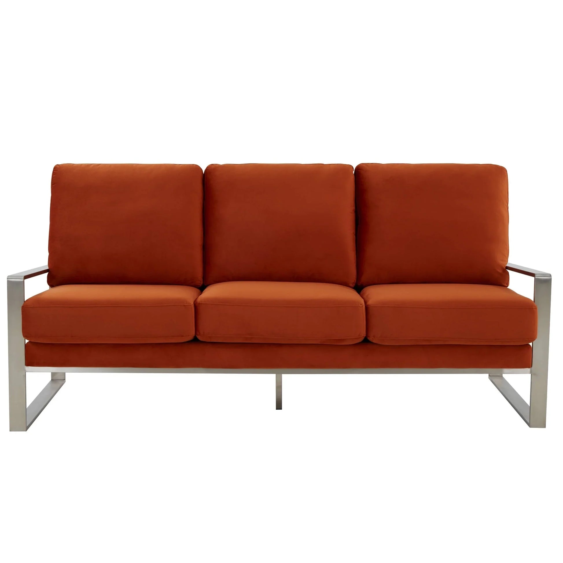Jefferson 3-Seater Velvet/Leather Full Size Sofa in Stainless Steel - Elax Furniture
