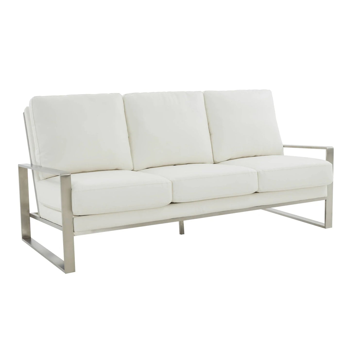 Jefferson 3-Seater Velvet/Leather Full Size Sofa in Stainless Steel - Elax Furniture
