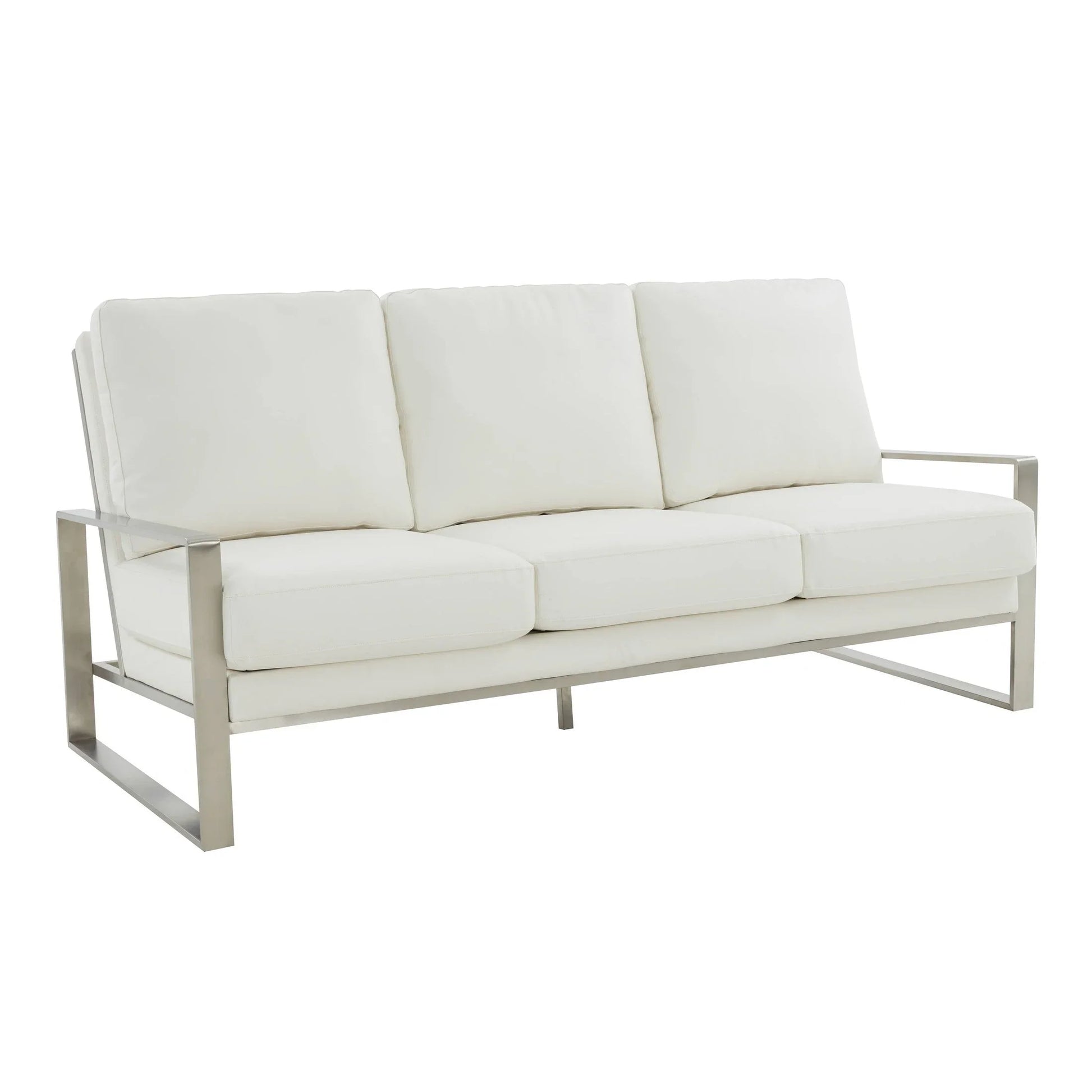 Jefferson 3-Seater Velvet/Leather Full Size Sofa in Stainless Steel - Elax Furniture