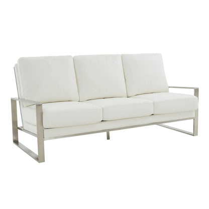 Jefferson 3-Seater Velvet/Leather Full Size Sofa in Stainless Steel - Elax Furniture