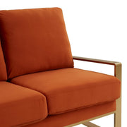 Jefferson 3-Seater Sofa Upholstered in Velvet/Leather with Gold/Silver Steel Base Velvet Gold Orange Sofa Leisuremod