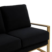 Jefferson 3-Seater Sofa Upholstered in Velvet/Leather with Gold/Silver Steel Base Velvet Gold Black Sofa Leisuremod