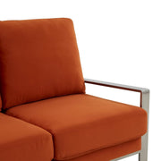Jefferson 3-Seater Sofa Upholstered in Velvet/Leather with Gold/Silver Steel Base Velvet Silver Orange Sofa Leisuremod