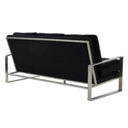 Jefferson 3-Seater Sofa Upholstered in Velvet/Leather with Gold/Silver Steel Base Velvet Silver Black Sofa Leisuremod